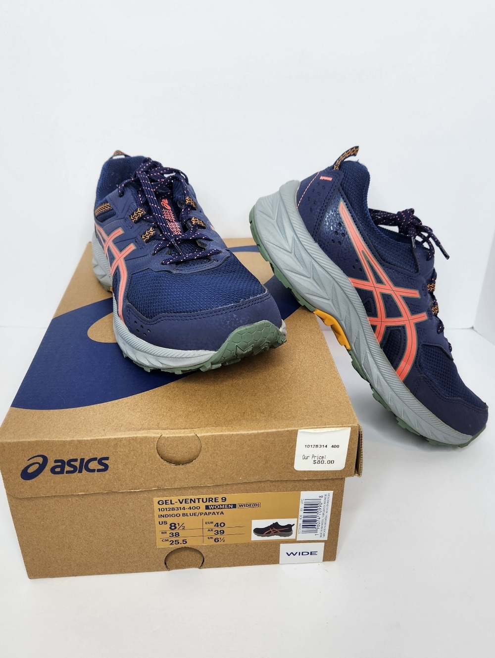 Asics Gel Ventura Size 8.5 Wide Indigo Blue Papaya